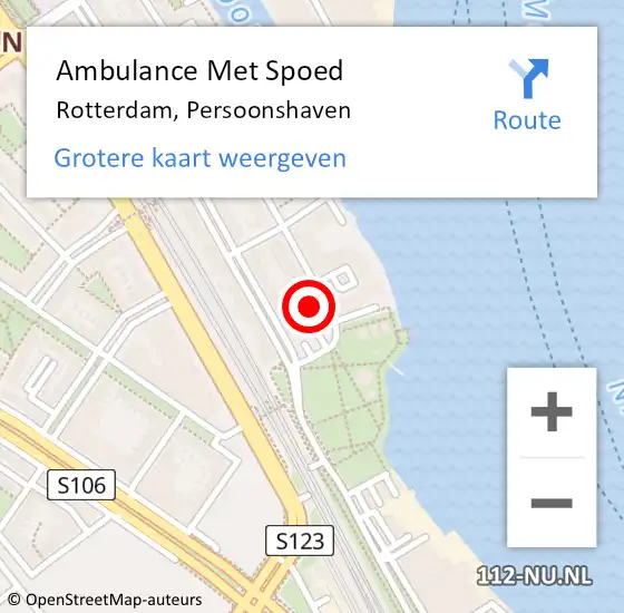 Locatie op kaart van de 112 melding: Ambulance Met Spoed Naar Rotterdam, Persoonshaven op 30 april 2024 17:12