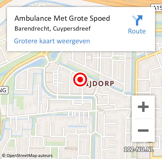 Locatie op kaart van de 112 melding: Ambulance Met Grote Spoed Naar Barendrecht, Cuypersdreef op 30 april 2024 17:13