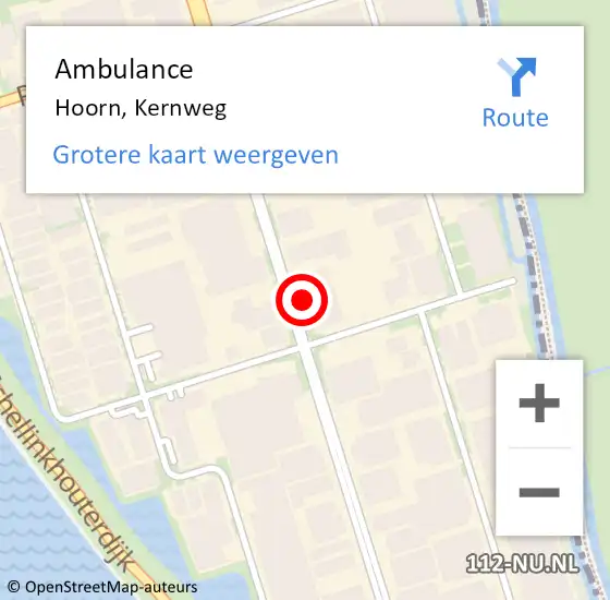 Locatie op kaart van de 112 melding: Ambulance Hoorn, Kernweg op 30 april 2024 17:28
