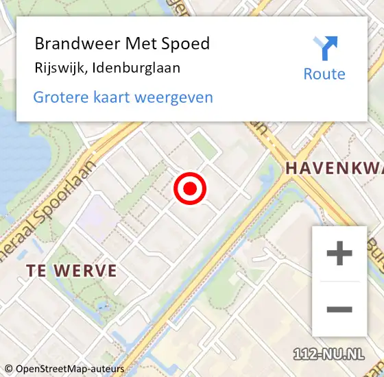 Locatie op kaart van de 112 melding: Brandweer Met Spoed Naar Rijswijk, Idenburglaan op 30 april 2024 17:28