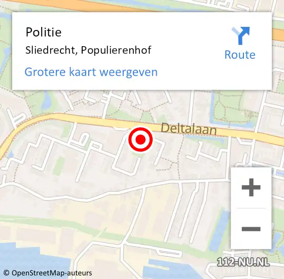 Locatie op kaart van de 112 melding: Politie Sliedrecht, Populierenhof op 30 april 2024 17:31