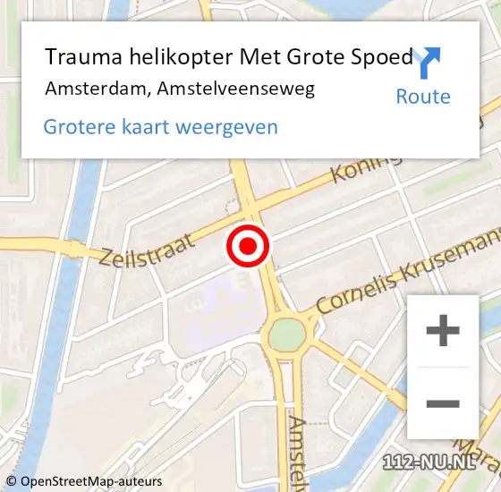 Locatie op kaart van de 112 melding: Trauma helikopter Met Grote Spoed Naar Amsterdam, Amstelveenseweg op 30 april 2024 17:40