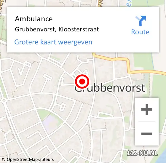 Locatie op kaart van de 112 melding: Ambulance Grubbenvorst, Kloosterstraat op 4 oktober 2014 08:47