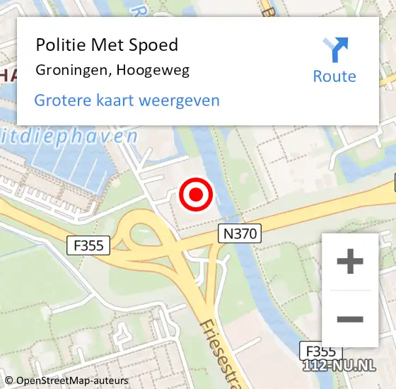 Locatie op kaart van de 112 melding: Politie Met Spoed Naar Groningen, Hoogeweg op 30 april 2024 17:54
