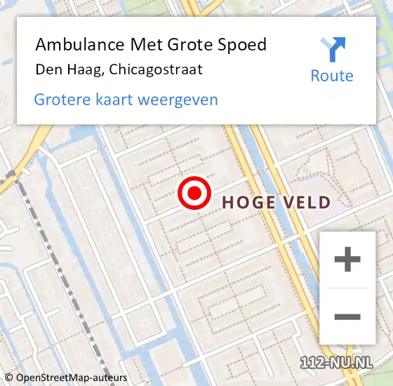 Locatie op kaart van de 112 melding: Ambulance Met Grote Spoed Naar Den Haag, Chicagostraat op 30 april 2024 18:20