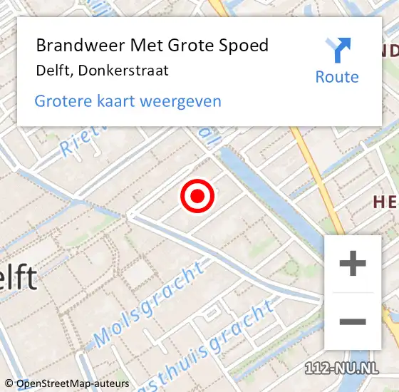 Locatie op kaart van de 112 melding: Brandweer Met Grote Spoed Naar Delft, Donkerstraat op 30 april 2024 18:23