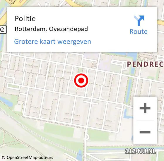 Locatie op kaart van de 112 melding: Politie Rotterdam, Ovezandepad op 30 april 2024 18:26