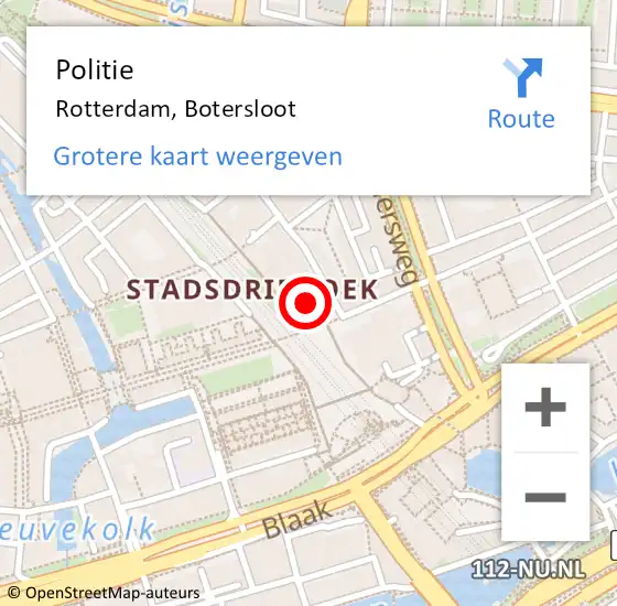 Locatie op kaart van de 112 melding: Politie Rotterdam, Botersloot op 30 april 2024 18:30