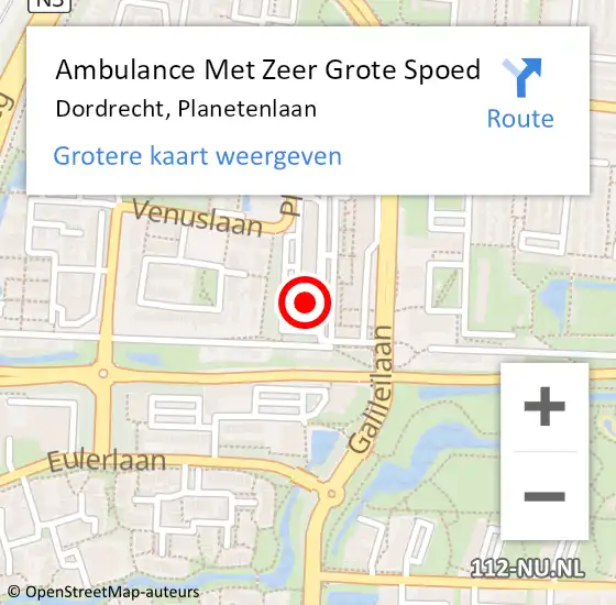 Locatie op kaart van de 112 melding: Ambulance Met Zeer Grote Spoed Naar Dordrecht, Planetenlaan op 30 april 2024 19:24