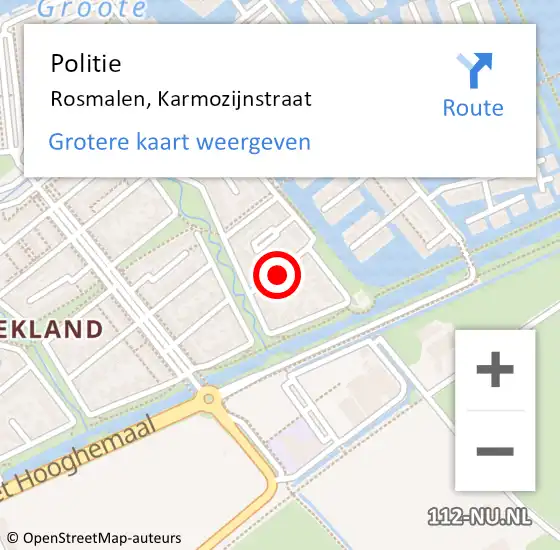 Locatie op kaart van de 112 melding: Politie Rosmalen, Karmozijnstraat op 30 april 2024 19:45