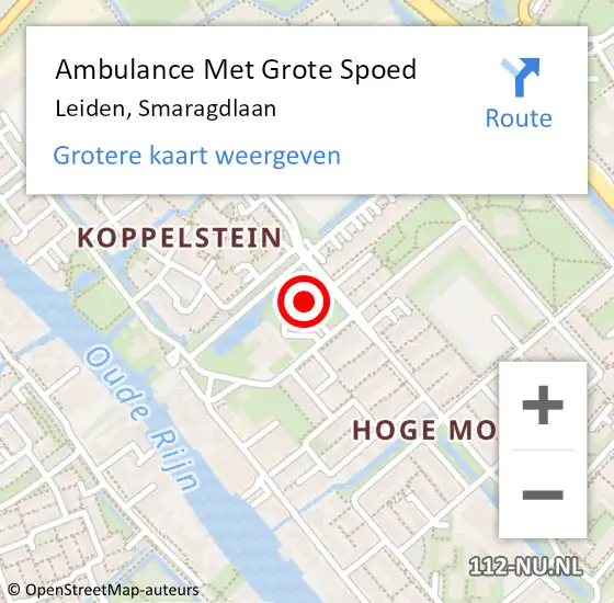 Locatie op kaart van de 112 melding: Ambulance Met Grote Spoed Naar Leiden, Smaragdlaan op 30 april 2024 19:45