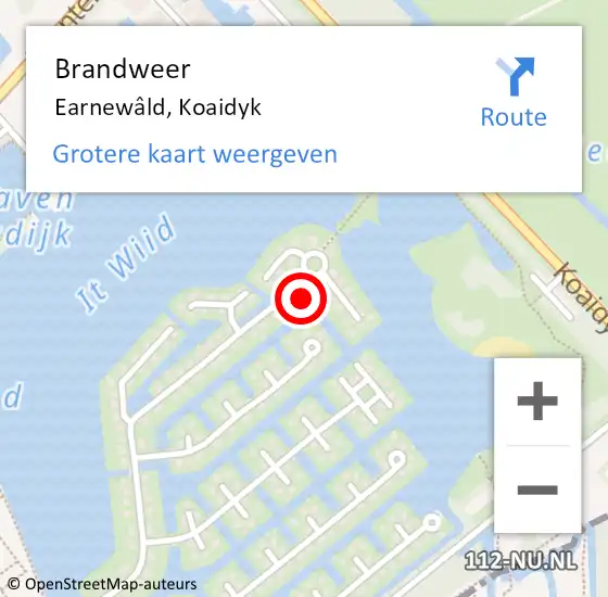 Locatie op kaart van de 112 melding: Brandweer Earnewâld, Koaidyk op 30 april 2024 19:52