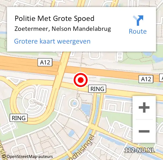 Locatie op kaart van de 112 melding: Politie Met Grote Spoed Naar Zoetermeer, Nelson Mandelabrug op 30 april 2024 19:59