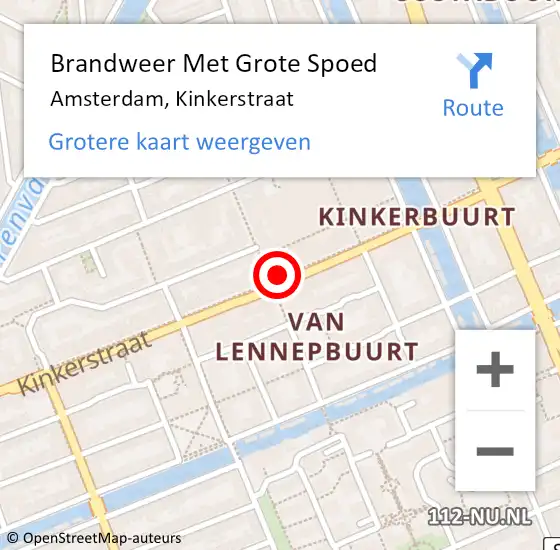 Locatie op kaart van de 112 melding: Brandweer Met Grote Spoed Naar Amsterdam, Kinkerstraat op 30 april 2024 20:01