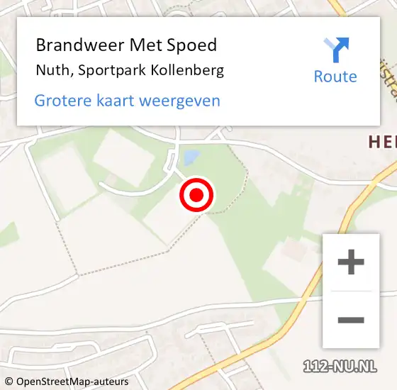 Locatie op kaart van de 112 melding: Brandweer Met Spoed Naar Nuth, Sportpark Kollenberg op 30 april 2024 20:11