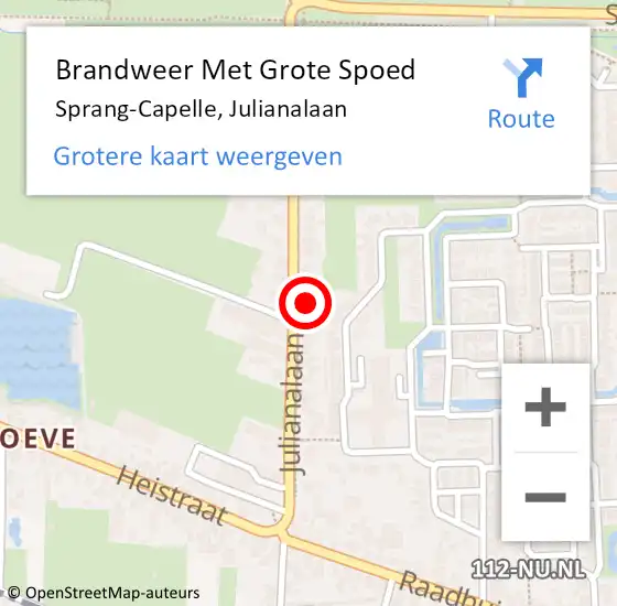 Locatie op kaart van de 112 melding: Brandweer Met Grote Spoed Naar Sprang-Capelle, Julianalaan op 30 april 2024 20:12