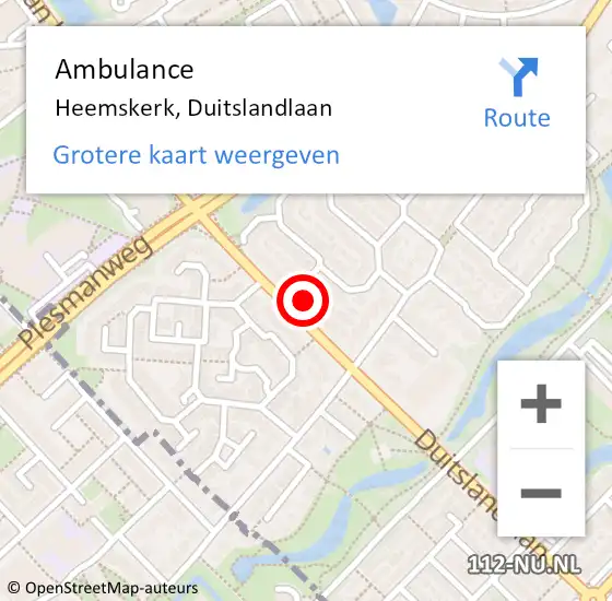 Locatie op kaart van de 112 melding: Ambulance Heemskerk, Duitslandlaan op 30 april 2024 20:18
