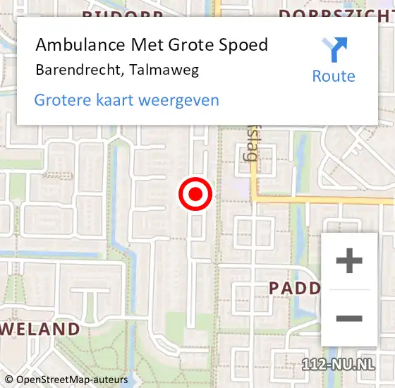 Locatie op kaart van de 112 melding: Ambulance Met Grote Spoed Naar Barendrecht, Talmaweg op 30 april 2024 20:27