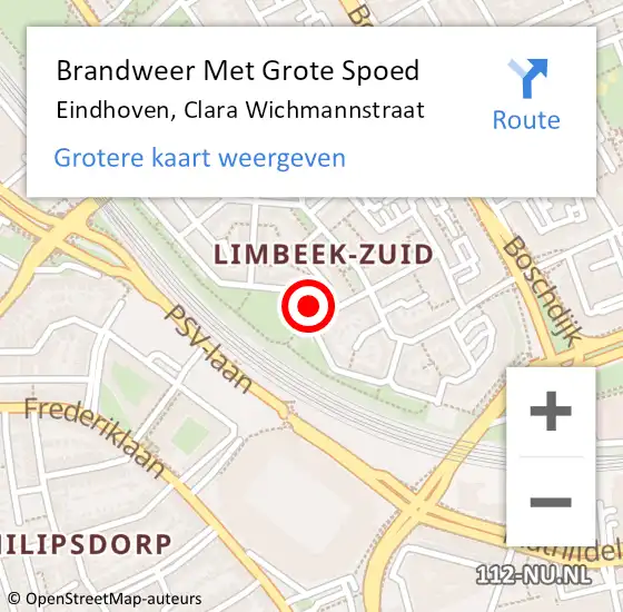 Locatie op kaart van de 112 melding: Brandweer Met Grote Spoed Naar Eindhoven, Clara Wichmannstraat op 30 april 2024 20:31