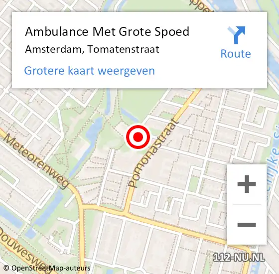 Locatie op kaart van de 112 melding: Ambulance Met Grote Spoed Naar Amsterdam, Tomatenstraat op 30 april 2024 20:34