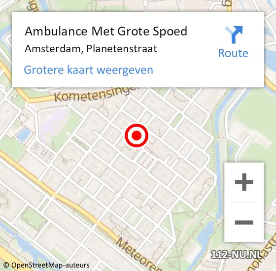 Locatie op kaart van de 112 melding: Ambulance Met Grote Spoed Naar Amsterdam, Planetenstraat op 30 april 2024 20:41