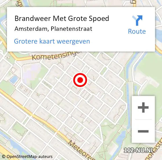 Locatie op kaart van de 112 melding: Brandweer Met Grote Spoed Naar Amsterdam, Planetenstraat op 30 april 2024 20:43