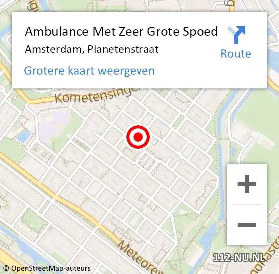 Locatie op kaart van de 112 melding: Ambulance Met Zeer Grote Spoed Naar Amsterdam, Planetenstraat op 30 april 2024 20:43