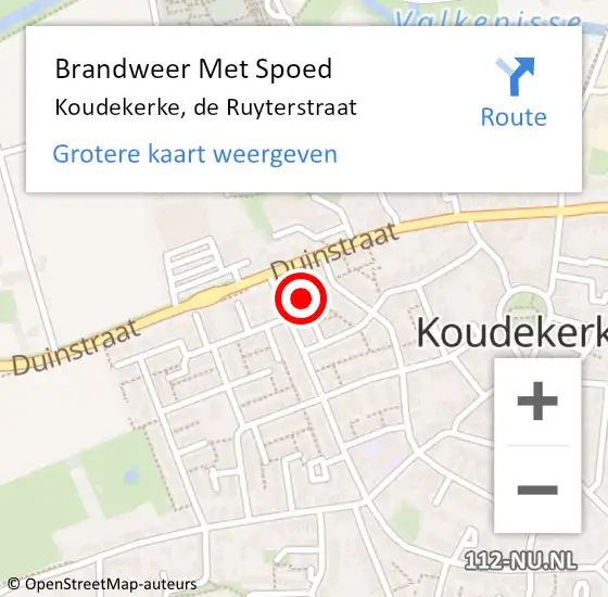 Locatie op kaart van de 112 melding: Brandweer Met Spoed Naar Koudekerke, de Ruyterstraat op 30 april 2024 20:58