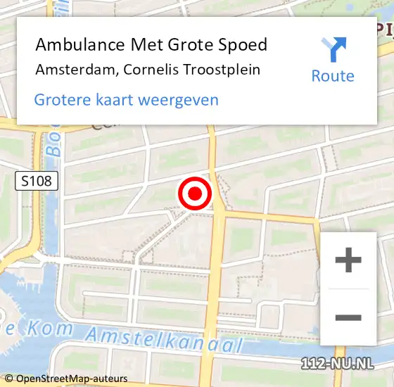 Locatie op kaart van de 112 melding: Ambulance Met Grote Spoed Naar Amsterdam, Cornelis Troostplein op 30 april 2024 21:08