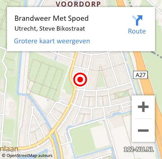 Locatie op kaart van de 112 melding: Brandweer Met Spoed Naar Utrecht, Steve Bikostraat op 30 april 2024 21:17