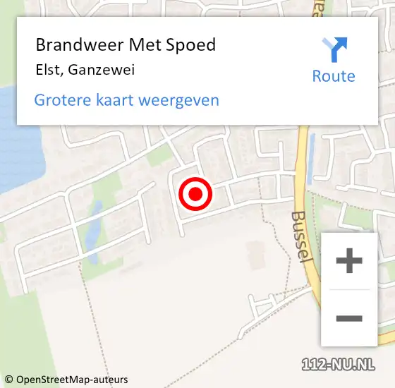 Locatie op kaart van de 112 melding: Brandweer Met Spoed Naar Elst, Ganzewei op 30 april 2024 21:39