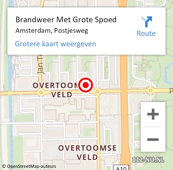 Locatie op kaart van de 112 melding: Brandweer Met Grote Spoed Naar Amsterdam, Postjesweg op 30 april 2024 21:41