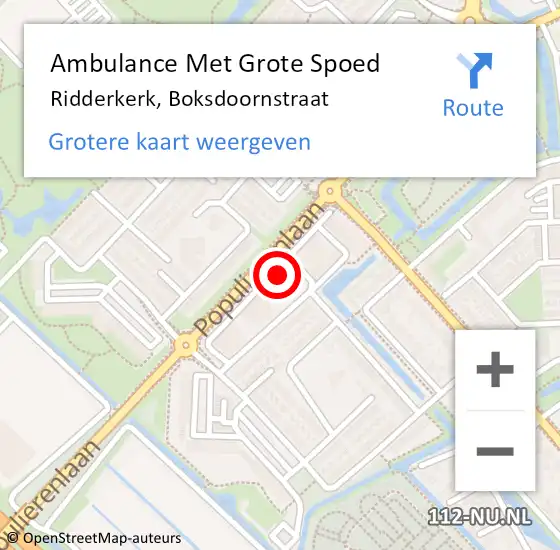 Locatie op kaart van de 112 melding: Ambulance Met Grote Spoed Naar Ridderkerk, Boksdoornstraat op 30 april 2024 21:44