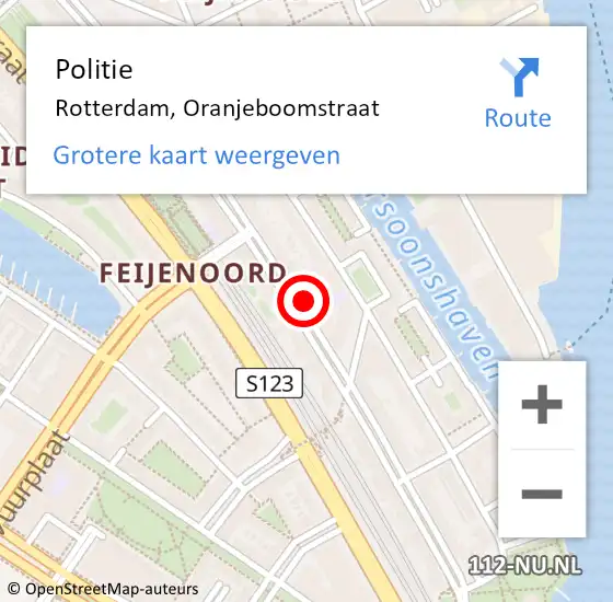 Locatie op kaart van de 112 melding: Politie Rotterdam, Oranjeboomstraat op 30 april 2024 22:04