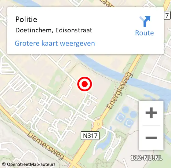 Locatie op kaart van de 112 melding: Politie Doetinchem, Edisonstraat op 30 april 2024 22:05