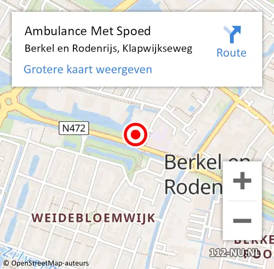 Locatie op kaart van de 112 melding: Ambulance Met Spoed Naar Berkel en Rodenrijs, Klapwijkseweg op 30 april 2024 22:23