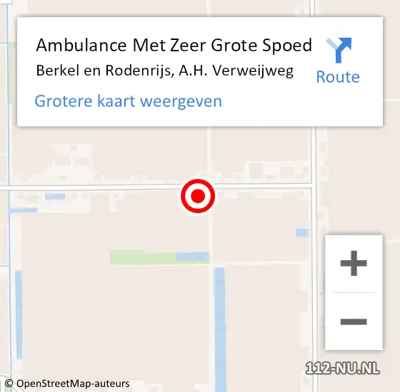 Locatie op kaart van de 112 melding: Ambulance Met Zeer Grote Spoed Naar Berkel en Rodenrijs, A.H. Verweijweg op 30 april 2024 22:26
