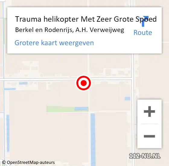 Locatie op kaart van de 112 melding: Trauma helikopter Met Zeer Grote Spoed Naar Berkel en Rodenrijs, A.H. Verweijweg op 30 april 2024 22:39