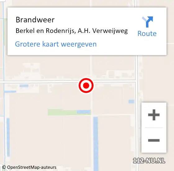 Locatie op kaart van de 112 melding: Brandweer Berkel en Rodenrijs, A.H. Verweijweg op 30 april 2024 22:44