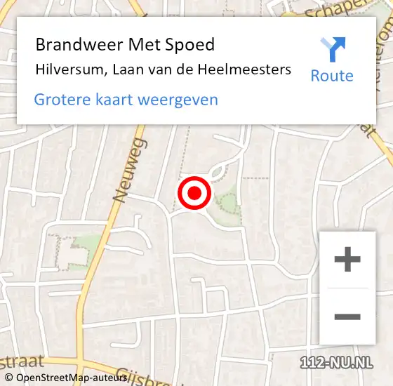 Locatie op kaart van de 112 melding: Brandweer Met Spoed Naar Hilversum, Laan van de Heelmeesters op 30 april 2024 23:19