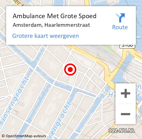 Locatie op kaart van de 112 melding: Ambulance Met Grote Spoed Naar Amsterdam, Haarlemmerstraat op 30 april 2024 23:30