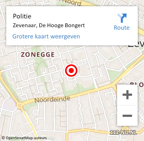 Locatie op kaart van de 112 melding: Politie Zevenaar, De Hooge Bongert op 30 april 2024 23:36