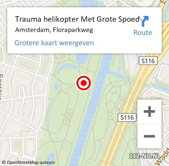 Locatie op kaart van de 112 melding: Trauma helikopter Met Grote Spoed Naar Amsterdam, Floraparkweg op 30 april 2024 23:39
