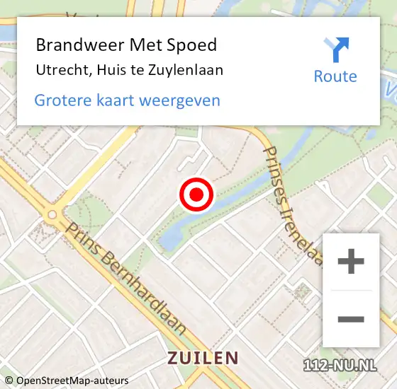 Locatie op kaart van de 112 melding: Brandweer Met Spoed Naar Utrecht, Huis te Zuylenlaan op 30 april 2024 23:46