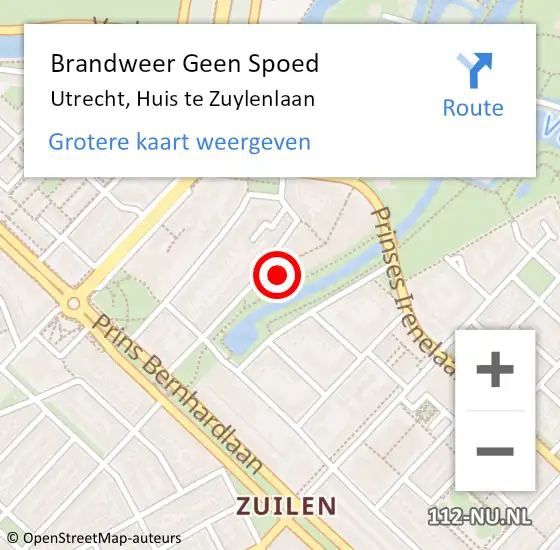 Locatie op kaart van de 112 melding: Brandweer Geen Spoed Naar Utrecht, Huis te Zuylenlaan op 30 april 2024 23:47