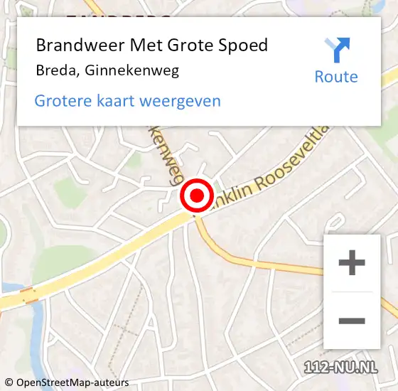 Locatie op kaart van de 112 melding: Brandweer Met Grote Spoed Naar Breda, Ginnekenweg op 1 mei 2024 00:02