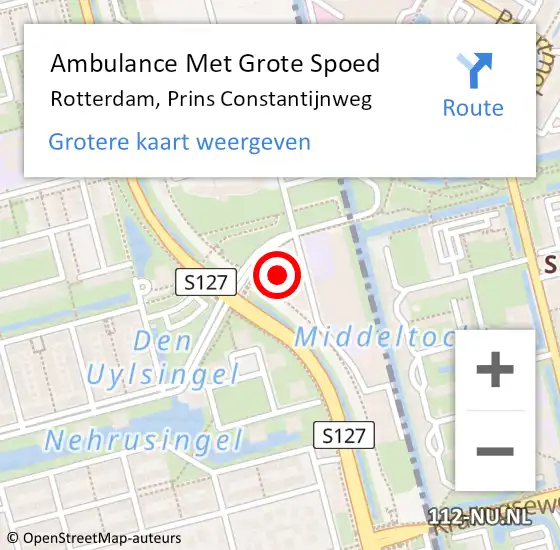 Locatie op kaart van de 112 melding: Ambulance Met Grote Spoed Naar Rotterdam, Prins Constantijnweg op 1 mei 2024 00:48