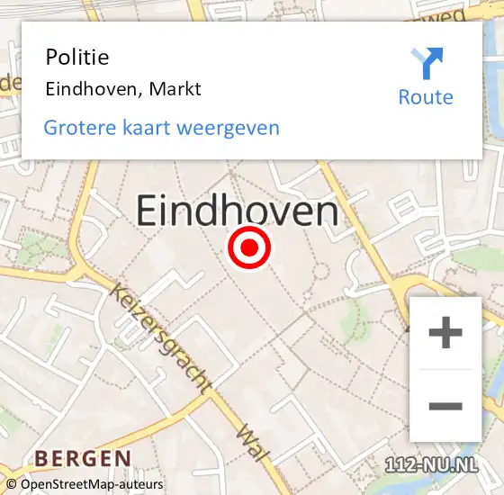 Locatie op kaart van de 112 melding: Politie Eindhoven, Markt op 1 mei 2024 00:49
