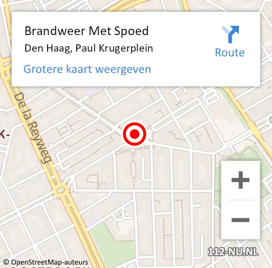 Locatie op kaart van de 112 melding: Brandweer Met Spoed Naar Den Haag, Paul Krugerplein op 1 mei 2024 00:52