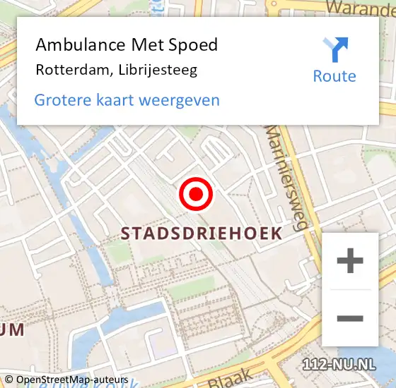 Locatie op kaart van de 112 melding: Ambulance Met Spoed Naar Rotterdam, Librijesteeg op 1 mei 2024 00:53